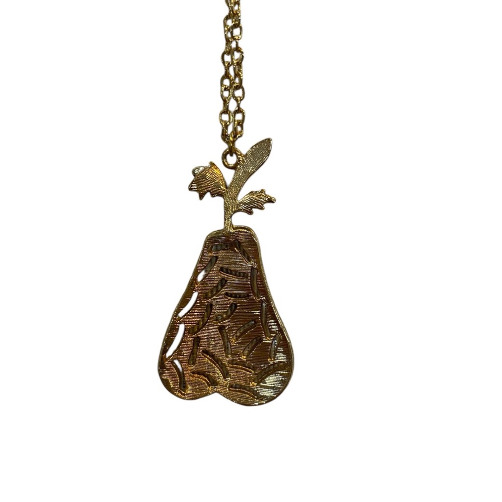 Vintage Enamel Paint Pear Pendant with Chain 16 inch - Picture 3 of 3